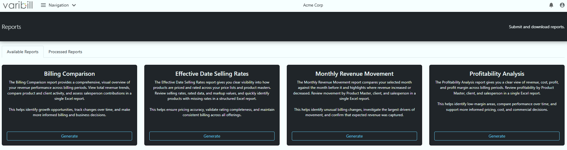 Available Reports