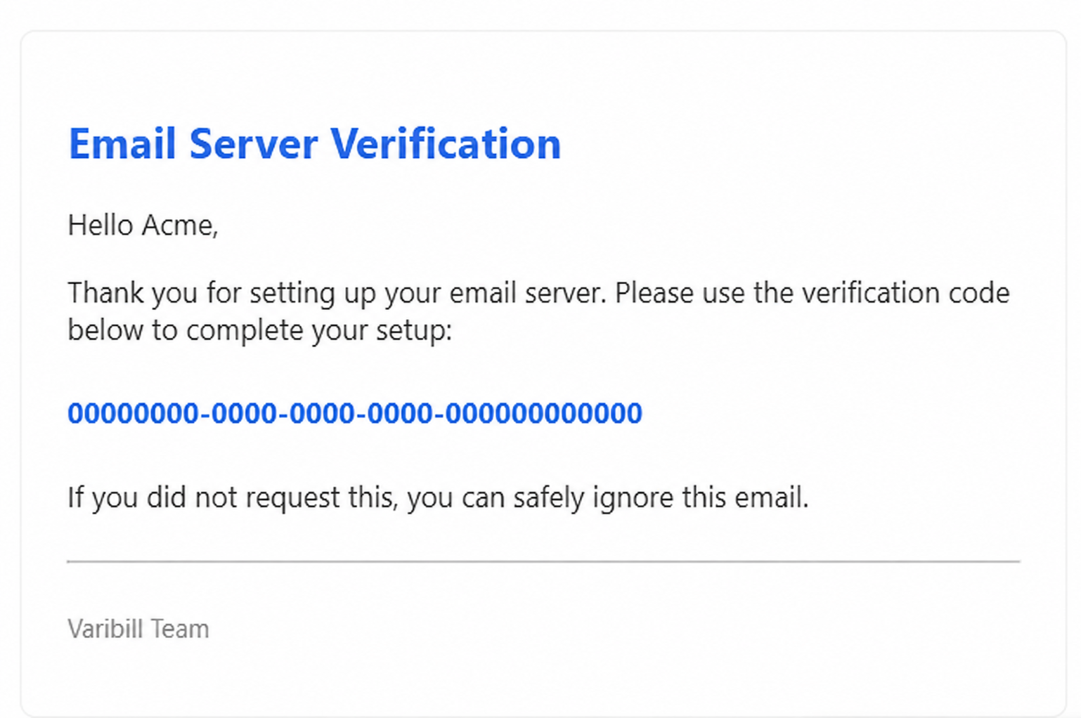 Email Server Verification email