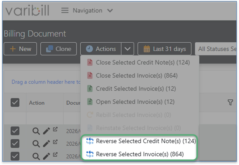 Actions Menu
