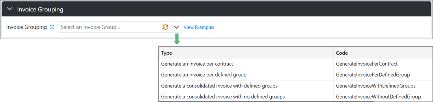 Invoice Grouping Dropdown