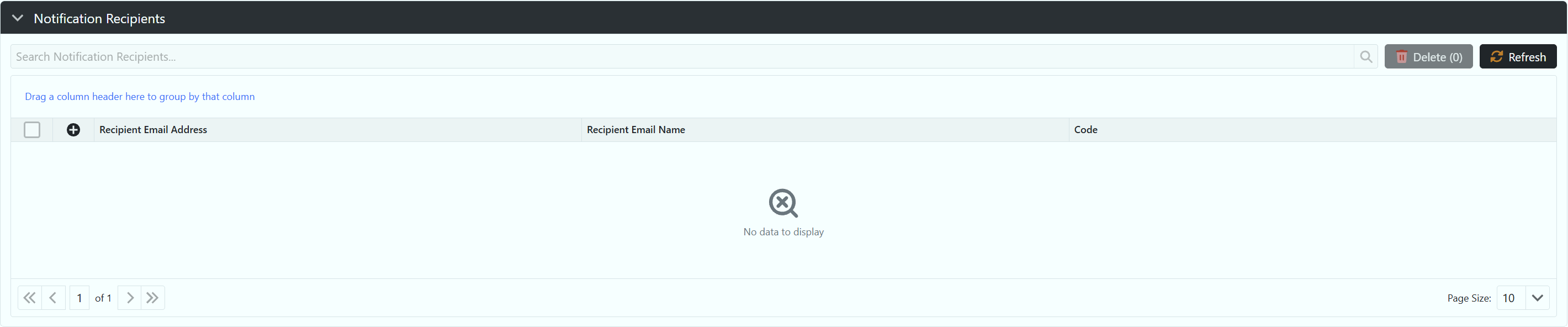 Notification Recipients Window Example