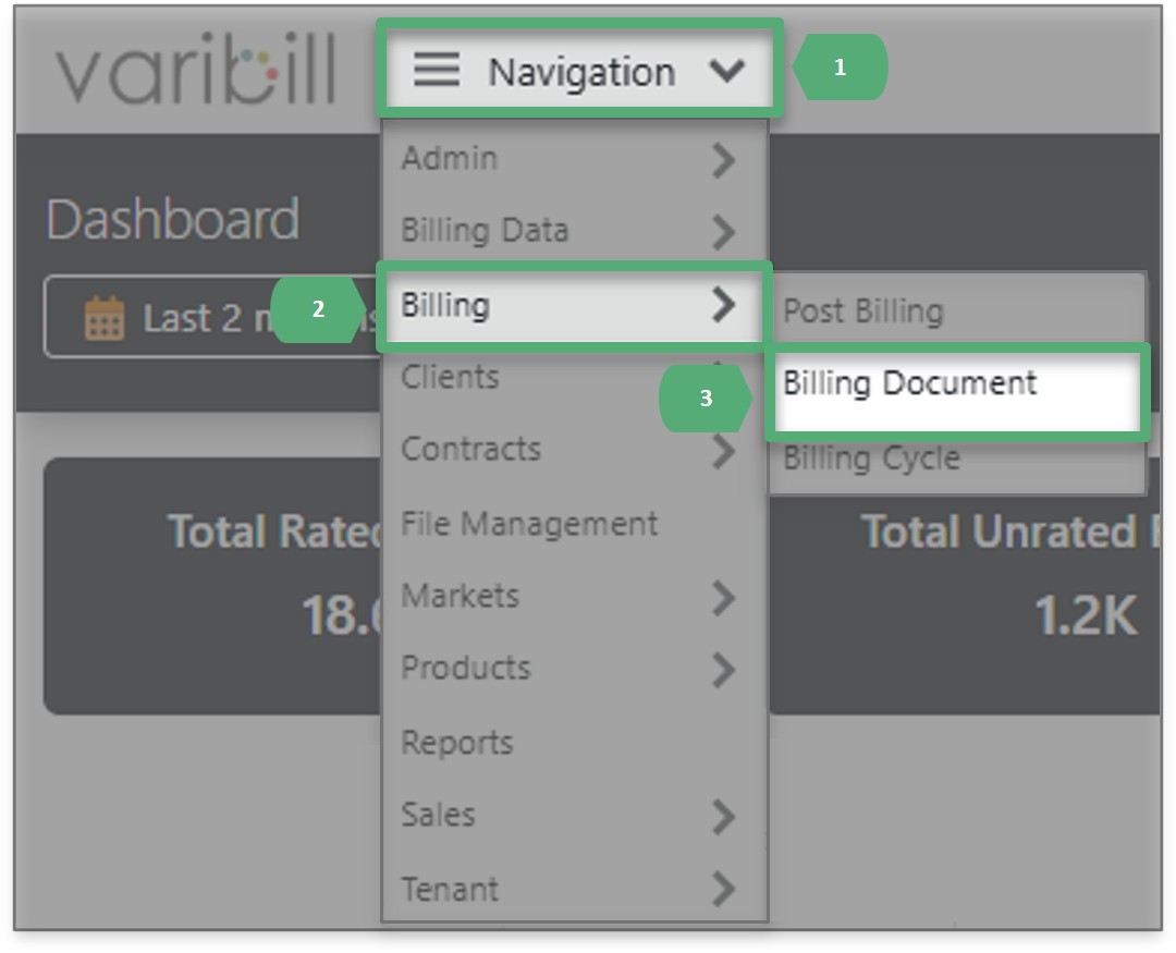 Billing navigation menu